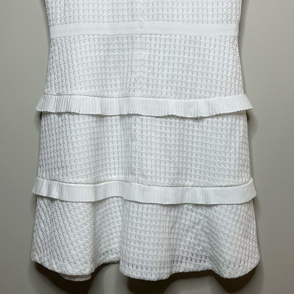Kensie White Dress Size 14 Lace Top Tiered Pleated Ribbon Short Sleeves - Picture 11 of 14